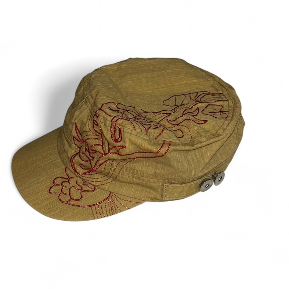Y2K Stylish Tan Cap with Red Embroidery